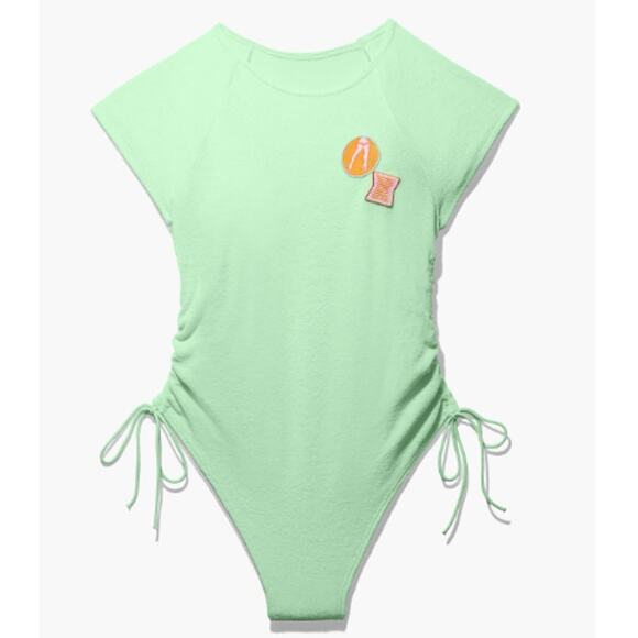 NWT Savage X Fenty Green 70s Ruched Terry Thong Teddy Bodysuit - Picture 14 of 14